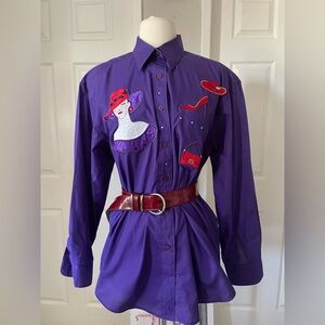 Get Lucky Blouse Size M Purple Red Hat Fashion Long Sleeve